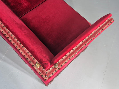 Vintage Danish 2 Seater Sofa Knole Style Red 1950s Tassels Drop End EB12720