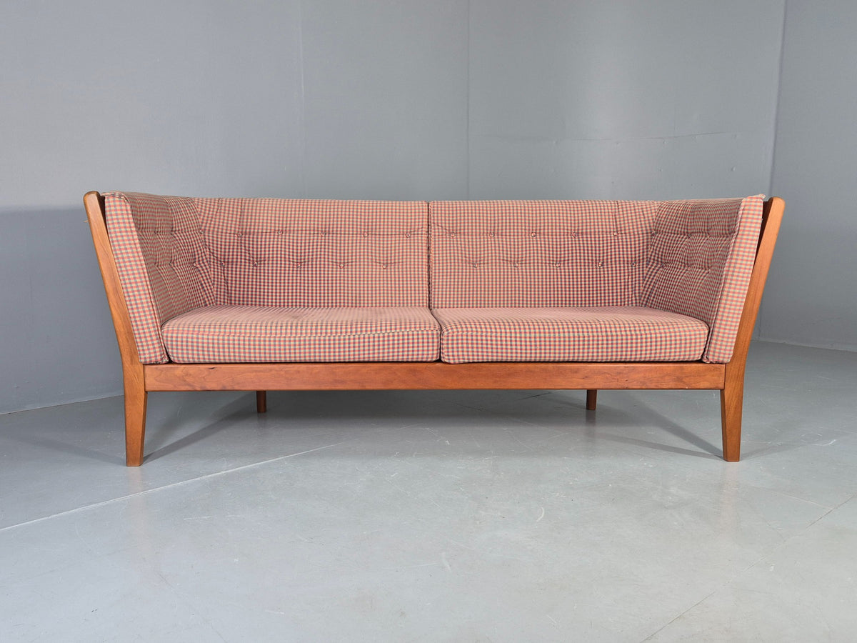 Vintage Stouby 3 Seater Sofa Stick Back Frame with Check Cloth Cover MCM EB13047