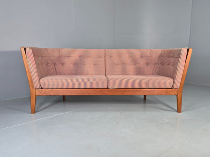 Vintage Stouby 3 Seater Sofa Stick Back Frame with Check Cloth Cover MCM EB13047