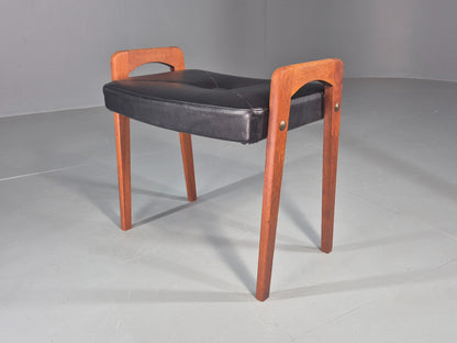 Vintage Danish Mid Century Footstool 1960s Teak Black Vinyl Retro EB12087