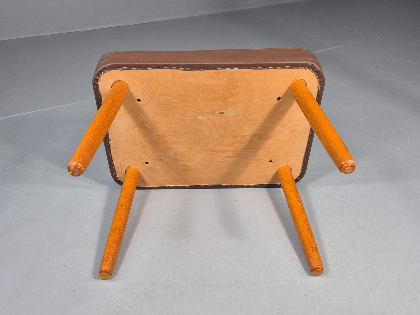 Vintage Danish Mid Century Footstool Brown Vinyl 1960s Retro  EB12032