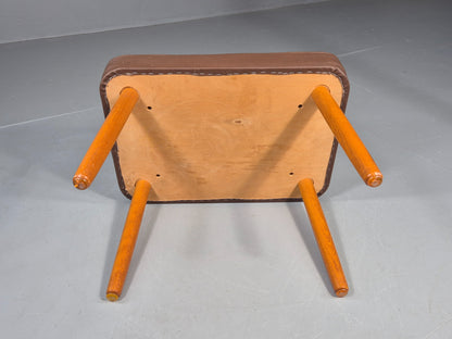 Vintage Danish Mid Century Footstool Brown Vinyl 1960s Retro  EB12032