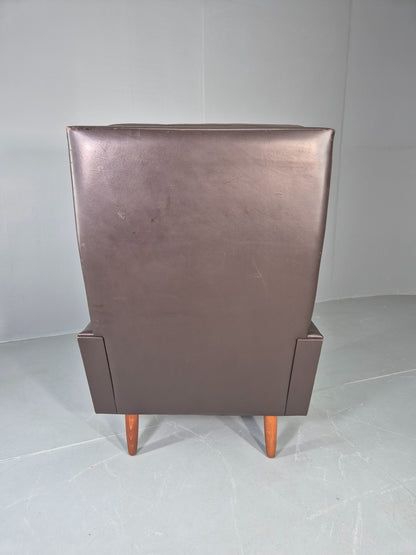 Vintage Danish Design Lounge Chair Brown Leather 1960s High Back MCM  EB13064