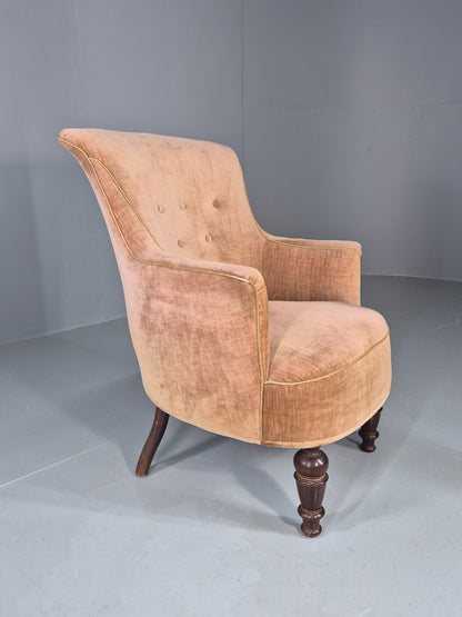 Antique Tub Chair Danish Peach Velour Upholstery 1900s  EB11934