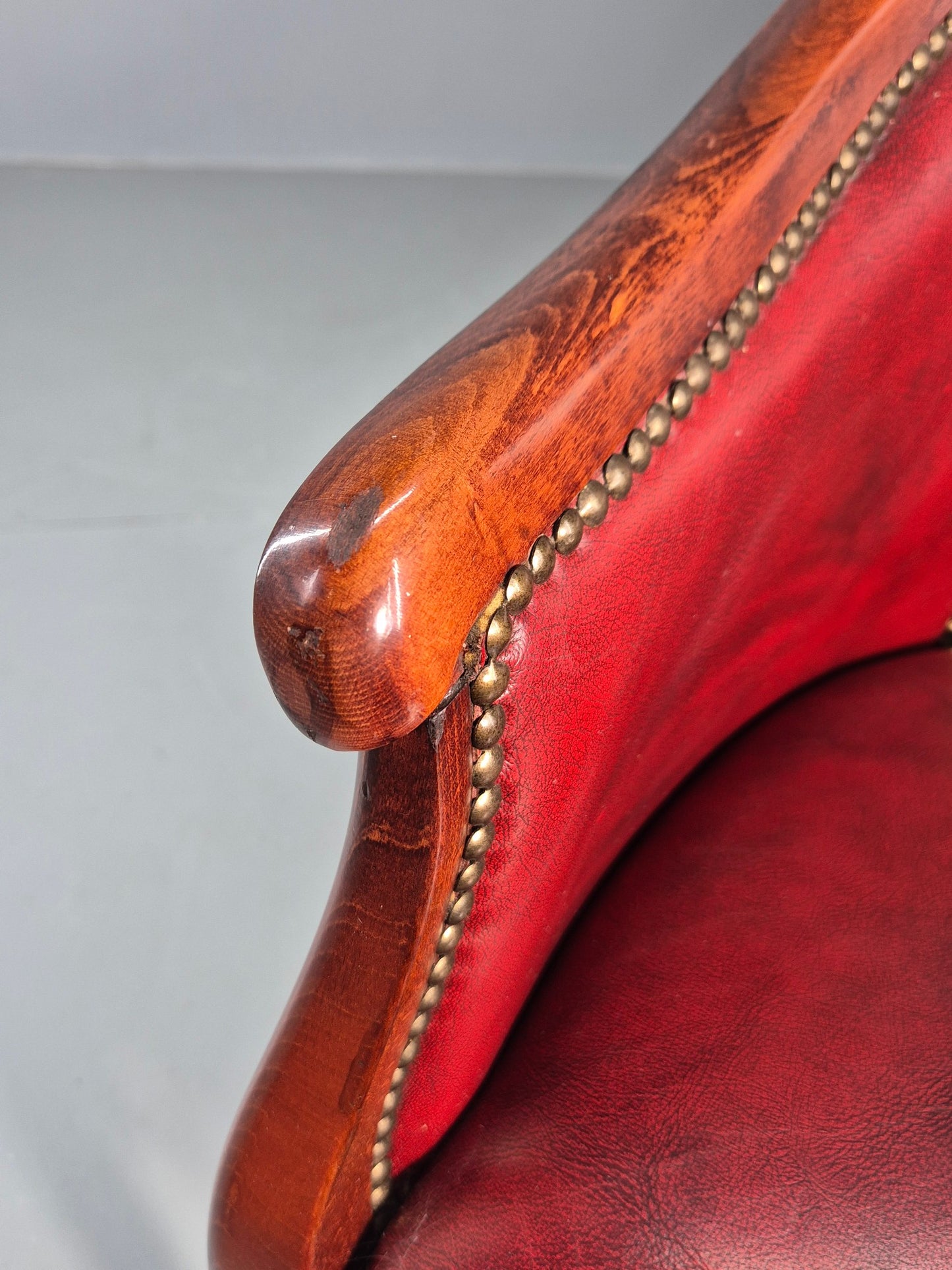 Vintage Tub Chair Antique Style Danish Made Red Vinyl Upholstery EB12696