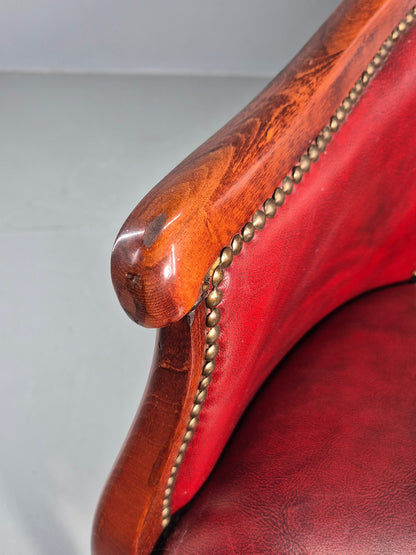 Vintage Tub Chair Antique Style Danish Made Red Vinyl Upholstery EB12696