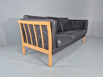 Vintage 3 Seater Sofa Danish Black Leather Mid Century Design Retro EB11925 M3SS
