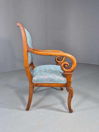 Antique Mahogany Arm Chair Louis Phillipe Style Floral Damask EB12858