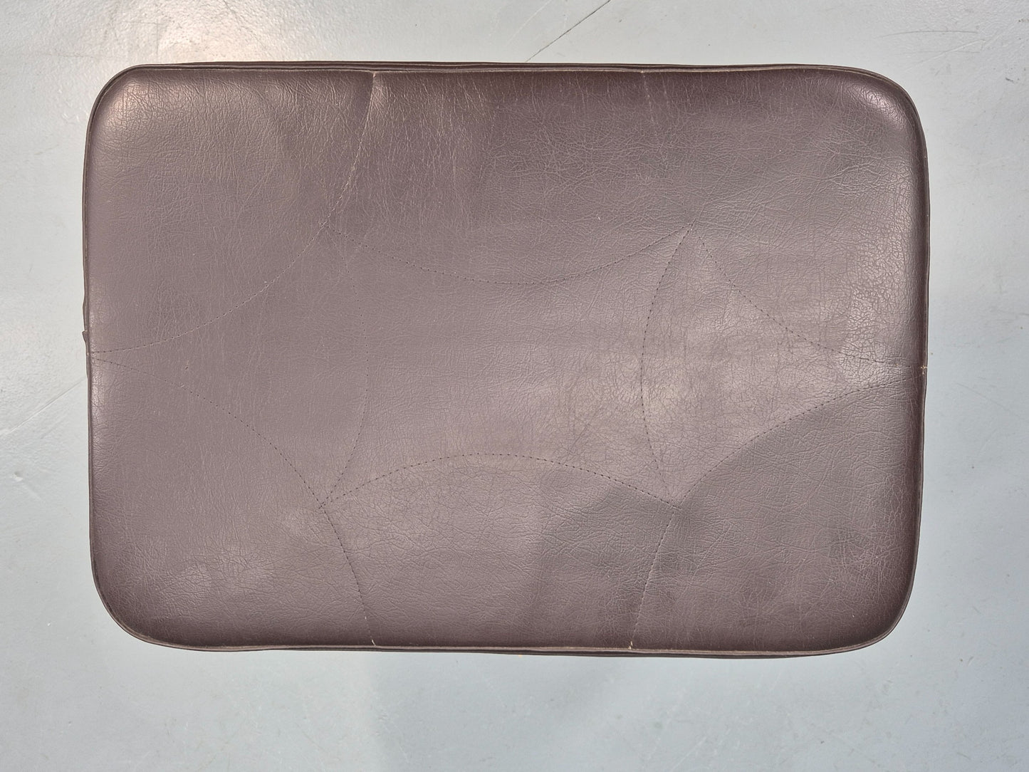 Vintage Danish Mid Century Footstool Brown Vinyl Beech Legs 1960s Retro EB12096