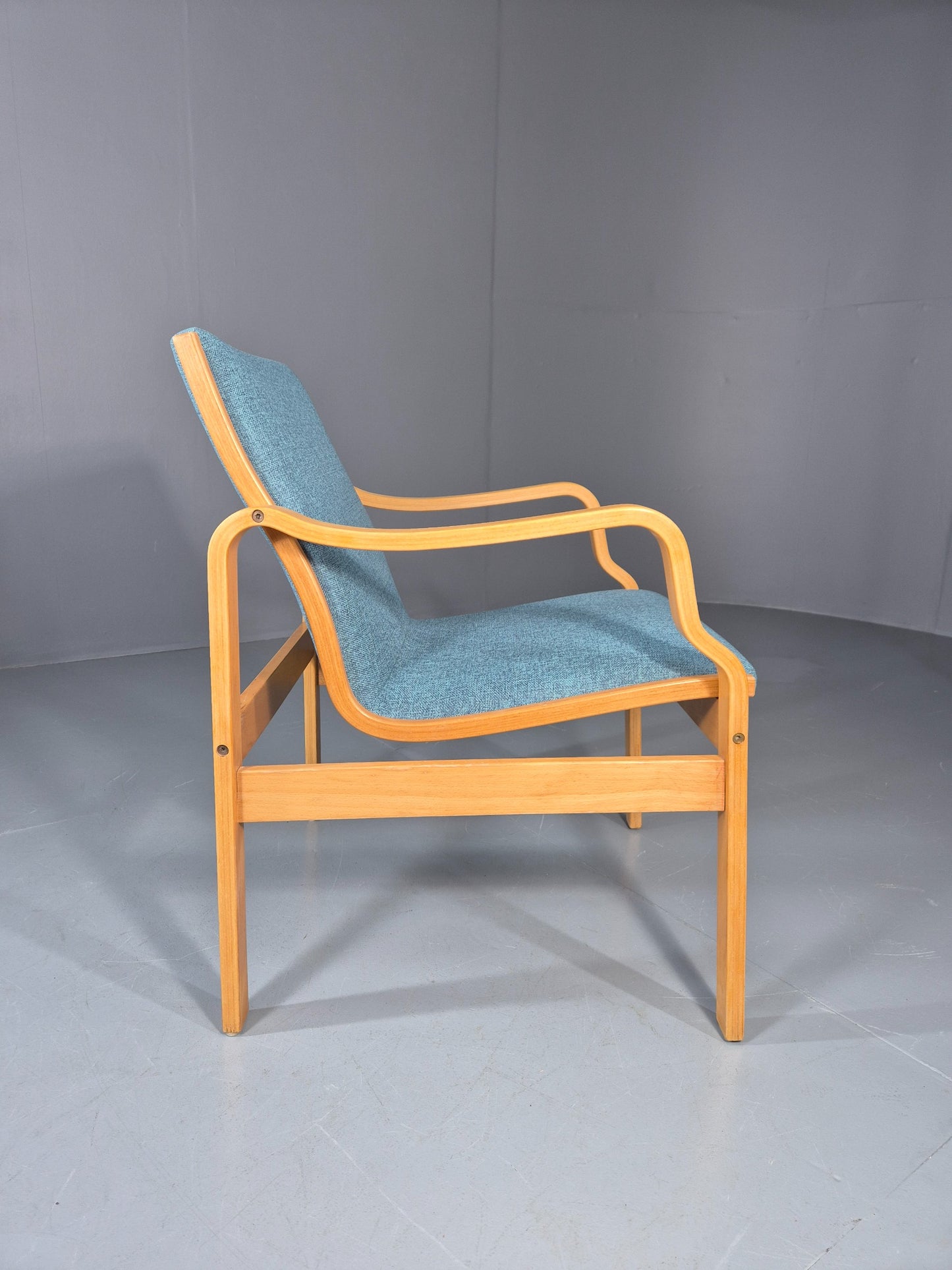 Vintage Farstrup Mid Century Chair New blue Upholstery Bentwood Frame EB11211