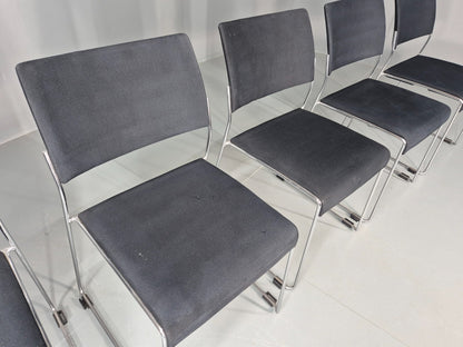 5 Vintage Stacking Chairs Chrome Rod and Black Cloth Brunner Brand EB12003