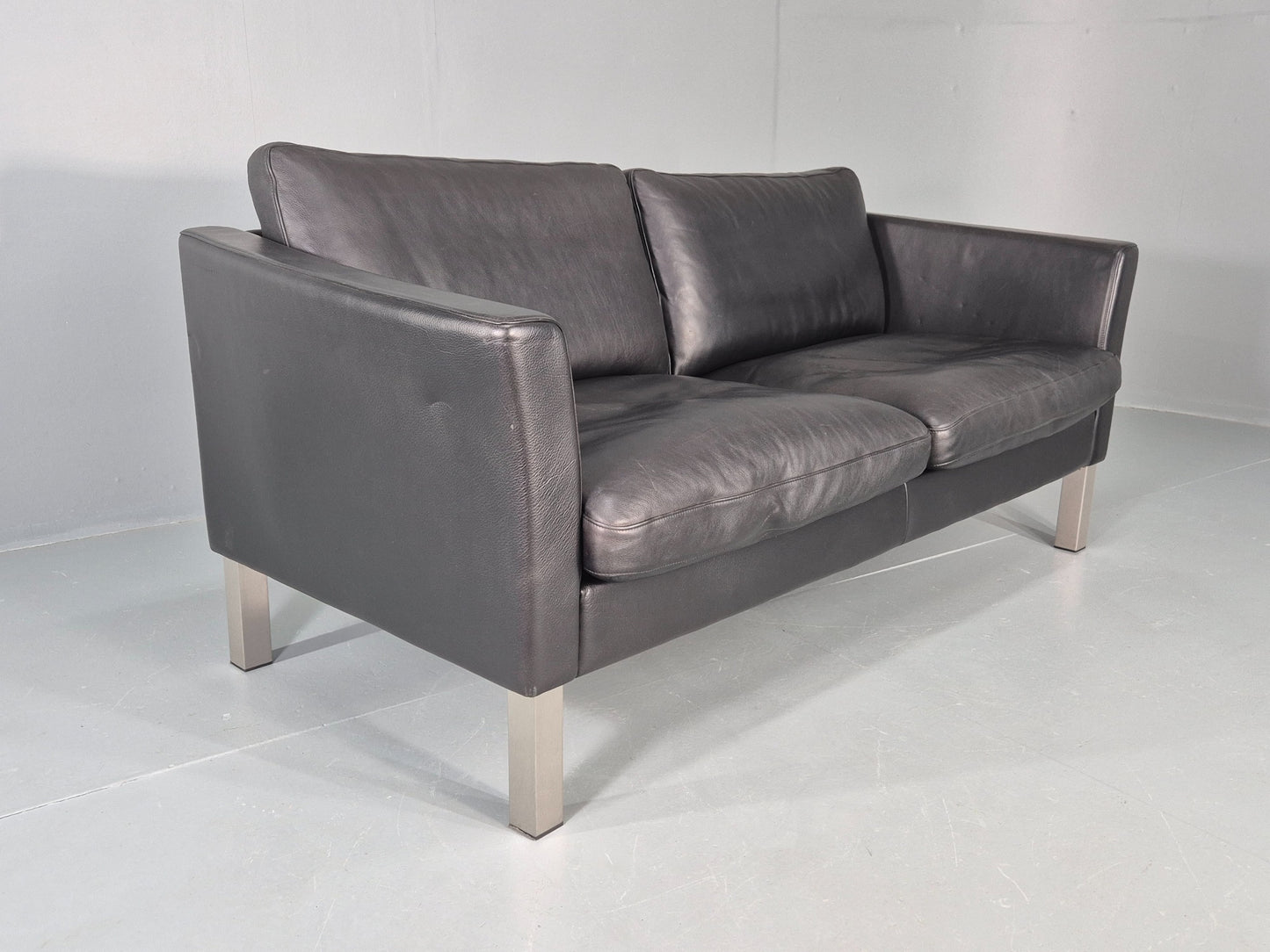 Vintage Stouby 2 Seater Sofa Black Leather 2000s Retro MCM  Quality EB12435