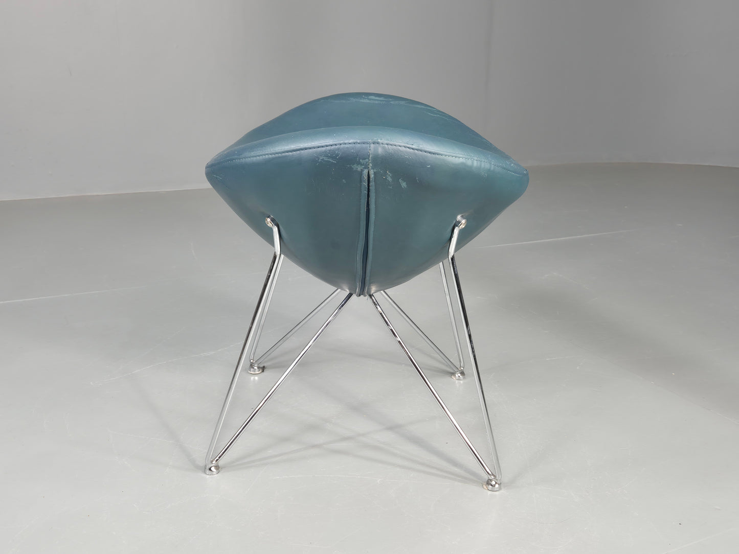 Vintage Danish Mid Century Footstool Green Vinyl Chrome Rod  Retro EB12149