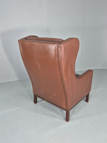 Vintage Lounge Chair Mid Century Danish Brown Leather Wingback Mogensen EB12377