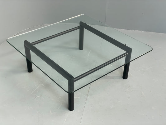 Square Glass Coffee Table Black Steel Frame Le Corbusier Style Modern EB12515