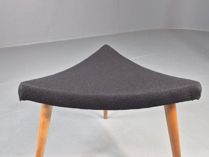 Vintage Danish Mid Century Footstool Triangular Black Cloth 1960s Retro EB12154