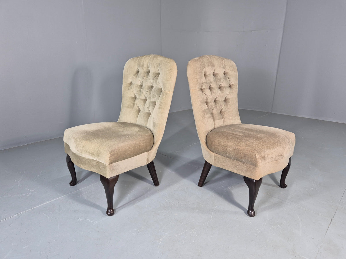 2 Vintage Cocktail Chairs Cabriole Leg light Green Retro EB13133