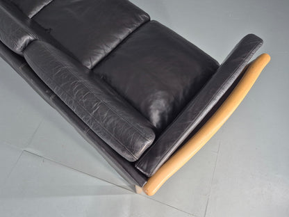 Vintage 3 Seater Sofa Danish Black Leather Mid Century Design Retro EB11925 M3SS