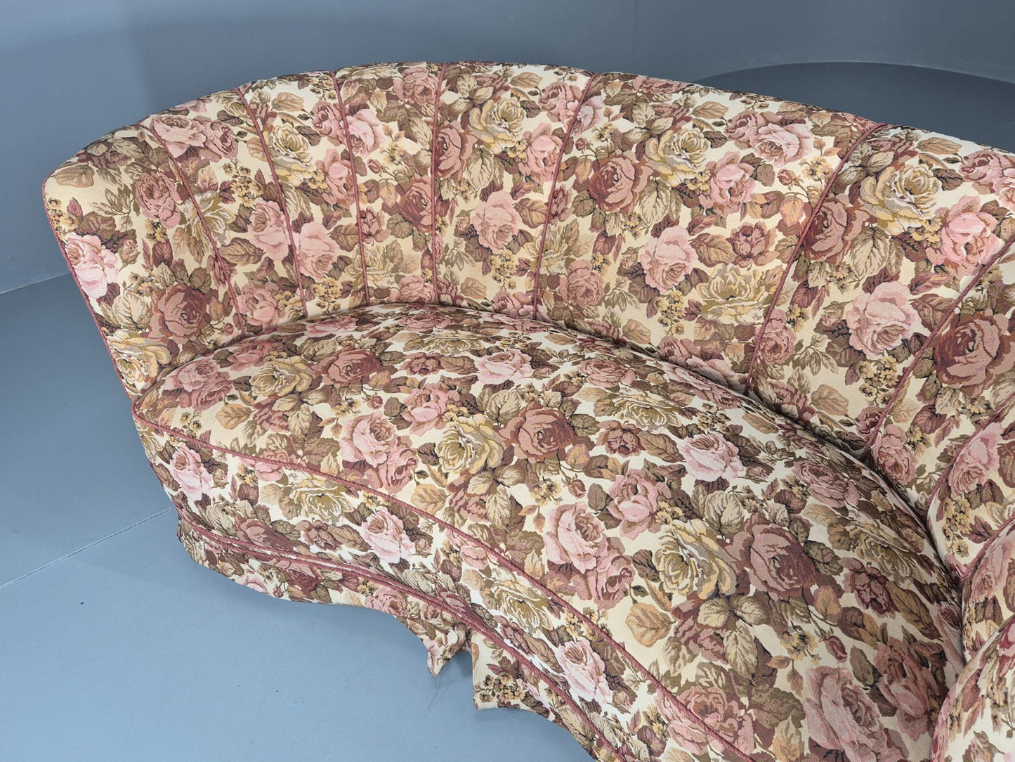 2 Seater Banana Sofa Vintage Danish Art Deco Floral Upholstery  EB10788 V2SS