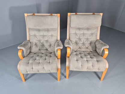 2 Pernilla Lounge Chairs Sweden Vintage Bruno Mathsson Blue Grey EB11336
