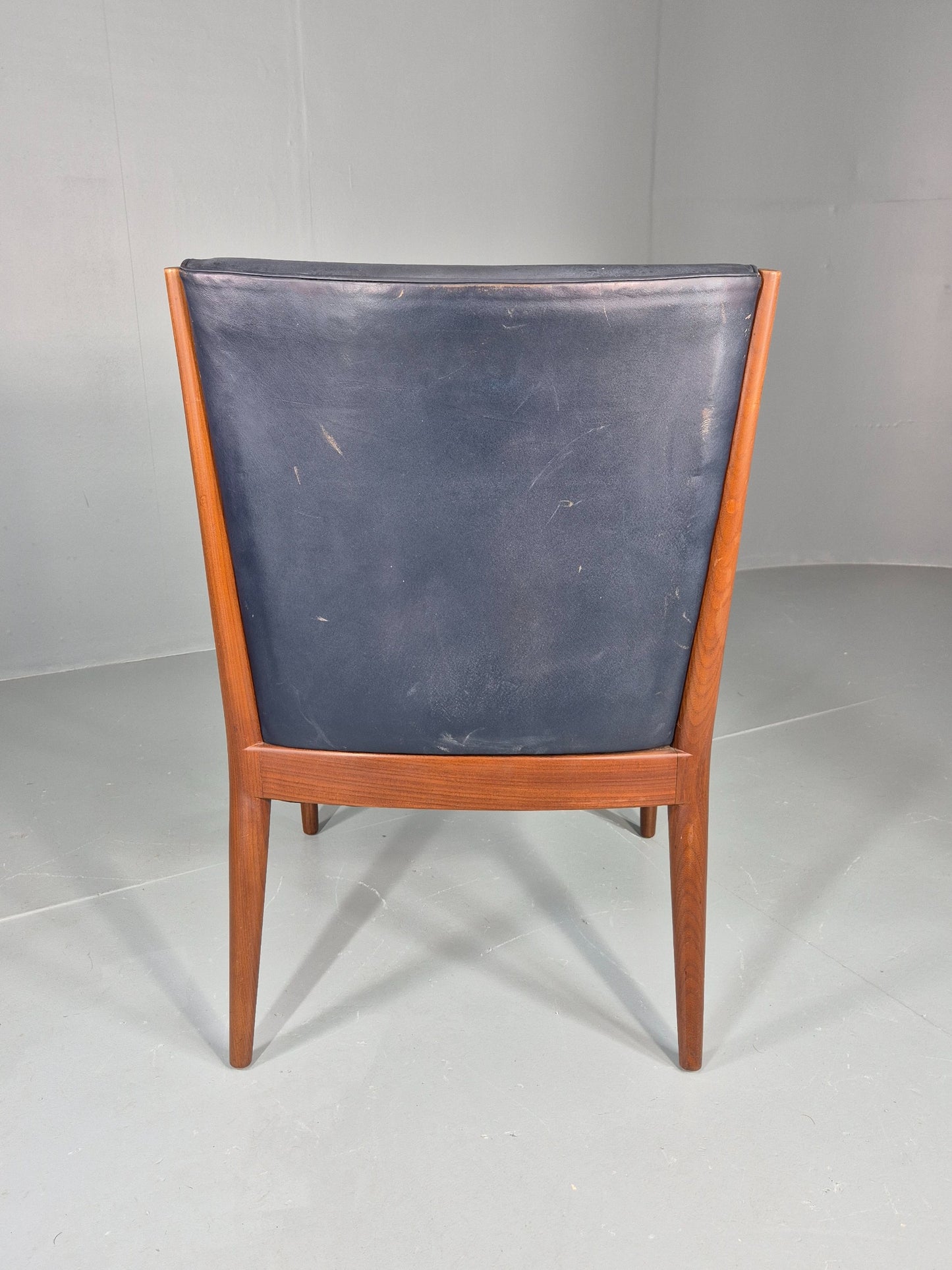 Vintage Mid Century Teak Armchair Blue Leather1960s Retro  EB11902
