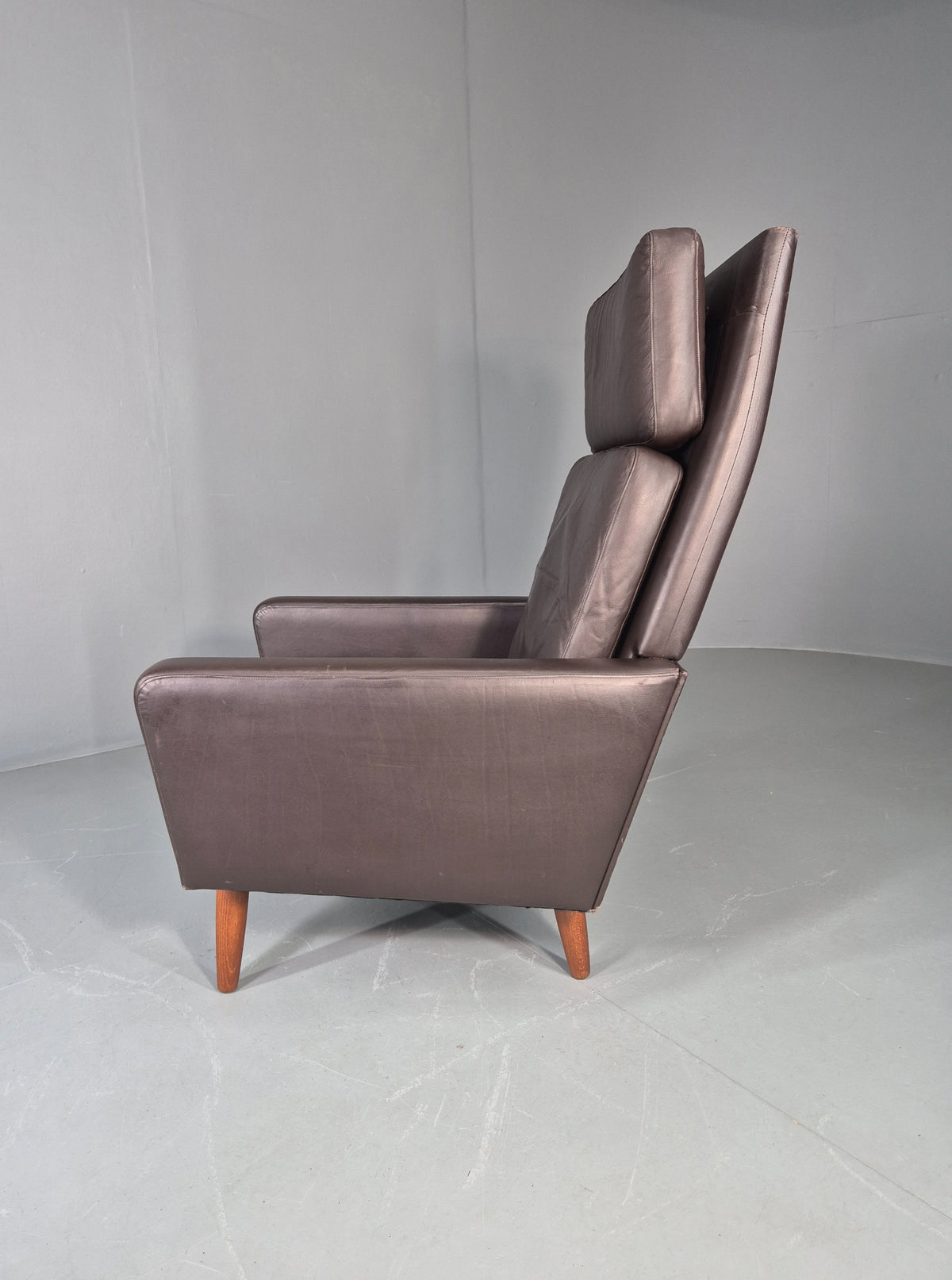 Vintage Danish Design Lounge Chair Brown Leather 1960s High Back MCM  EB13064