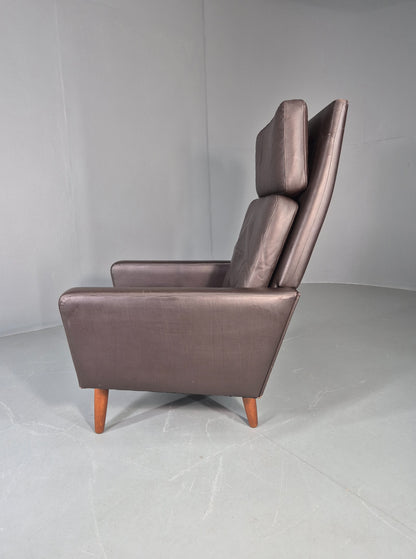 Vintage Danish Design Lounge Chair Brown Leather 1960s High Back MCM  EB13064