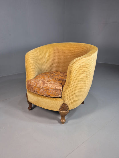 Antique Danish Art Deco Lounge Chair Tub Form Yellow 1920s EB08052