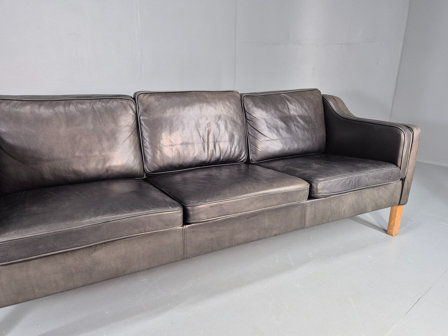 Vintage 3 Seat Sofa Danish 1970s Retro Black Leather Mid Century Modern EB12425