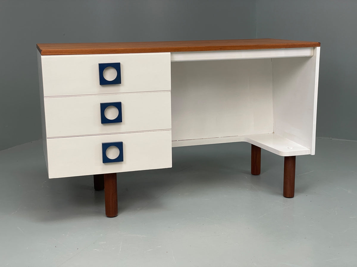 Vintage 1960s Compact Desk Teak Uniflex White Retro Mid Century Drawers EB12968