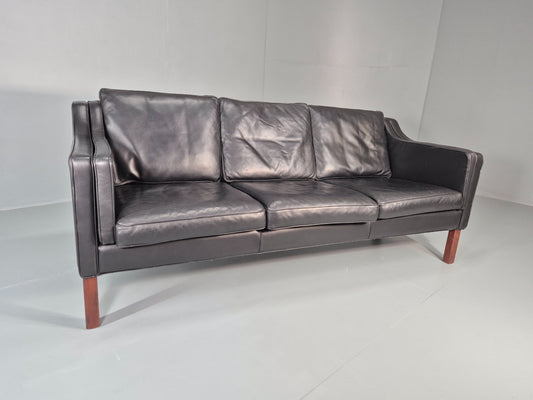 Vintage 3 seater Sofa Mid Century Skippers Black Leather Retro 1970s EB12172