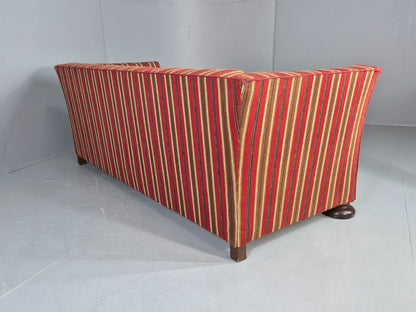 Vintage Art Deco Danish 3 Seater Sofa Red Wool Stripe Upholstery 1940s  EB12701