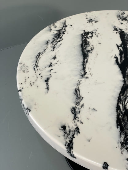 Modern Faux Marble Table Black Metal Base Circular EB12803