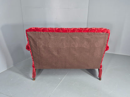 Vintage Antique 2 Seat Sofa Danish Red Moquette Tassels 1920s  EB12746