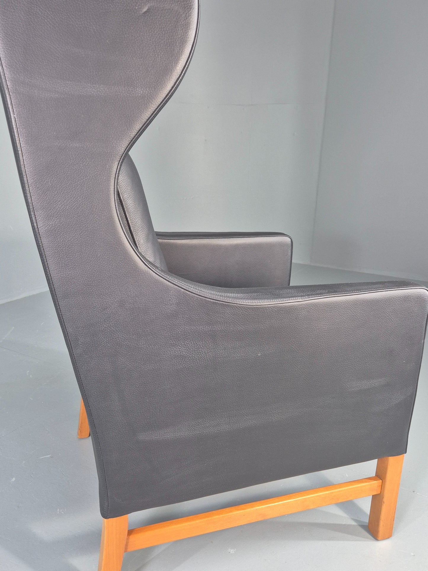 Vintage Skippers Wing Back Lounge Chair 1970s Retro Danish Black Leather EB12361