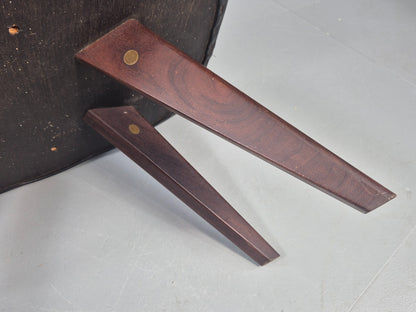 Vintage Danish Mid Century Footstool Black Vinyl Teak Legs 1960s Retro EB12048