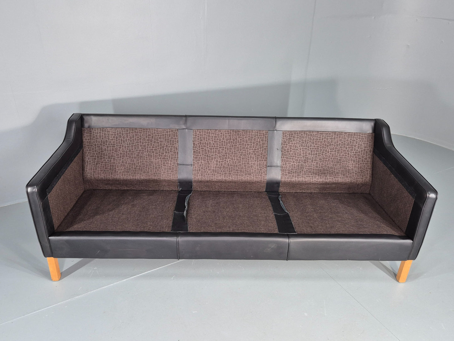 Vintage Danish 3 Seat Sofa Black Leather Danish  Mogensen 1980s Retro EB12406