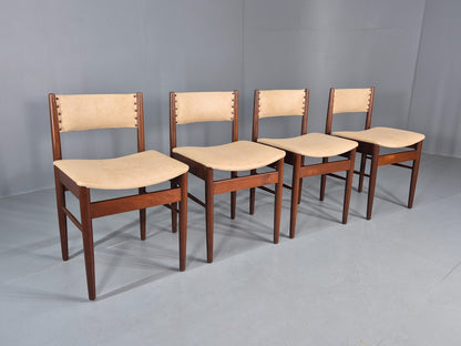 4 Vintage Scandart Dining Chairs Cream Vinyl Teak Frame 1960s MCM Retro EB12188