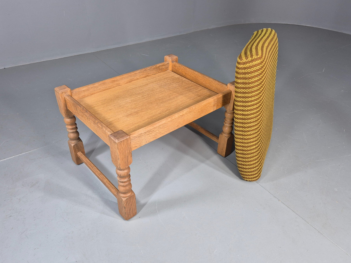 Vintage Kjaernulf Oak Footstool 1970s Danish Retro Green Brown Wool EB12275