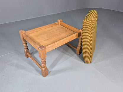 Vintage Kjaernulf Oak Footstool 1970s Danish Retro Green Brown Wool EB12275