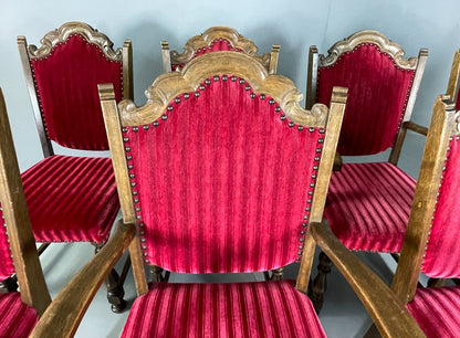 8 Baroque Style Dining Chairs 1950s Danish Oak Original Covers EB06750