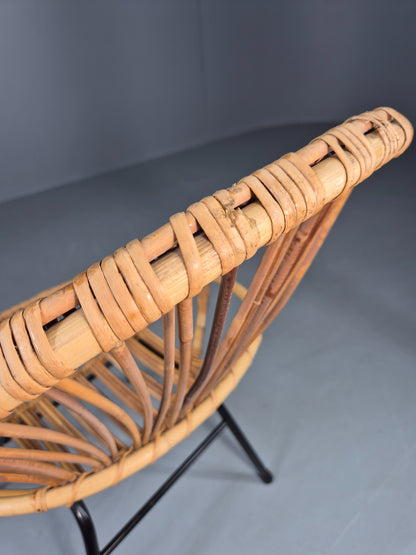 Vintage Cane Chair Bent Bamboo Rattan 1970s Retro Metal Base EB11600