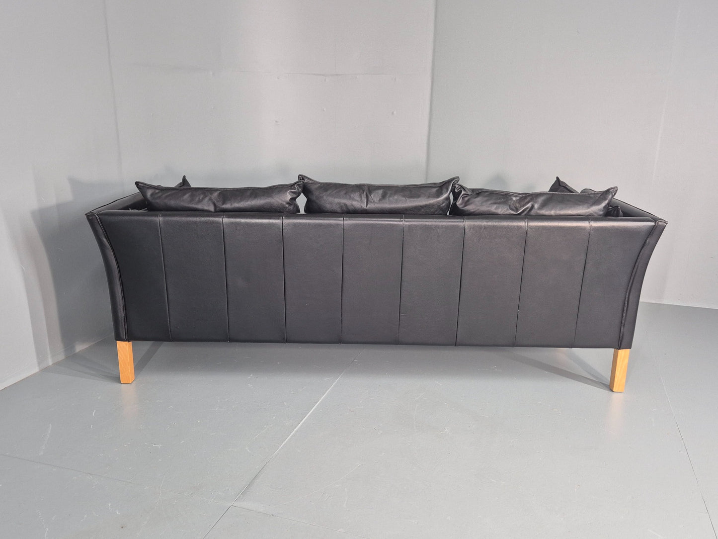 Vintage 3 Seater Sofa Danish Black Leather Mid Century Style 1980s Retro EB12418