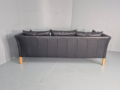 Vintage 3 Seater Sofa Danish Black Leather Mid Century Style 1980s Retro EB12418