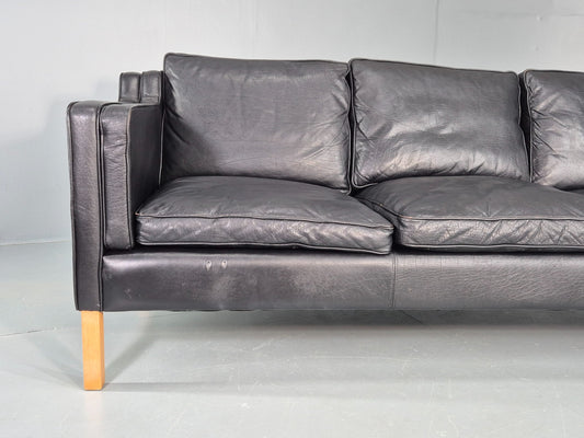 Vintage 3 Seater Sofa Danish Black Leather 1980s Retro MCM Quality EB12434
