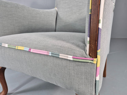 Vintage 1920s Armchair Reupholstered in Grey Green with Colour Accent EB11824