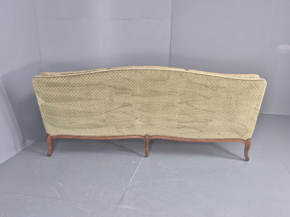 Vintage 3 Seater Sofa  Danish Rococo Style Carved Wood Green Velour  EB12705