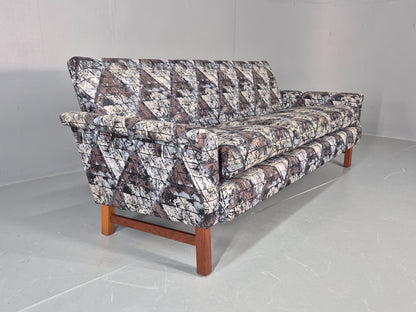 Vintage Mid Century Modern 3 Seater Sofa Swedish Abstract Fabric 1960s EB11077
