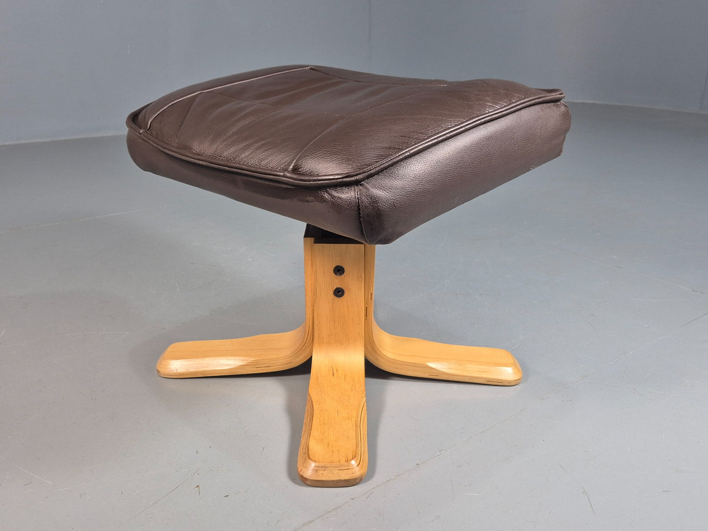 Vintage Brown leather Danish Bentwood footstool 1980s EB07973