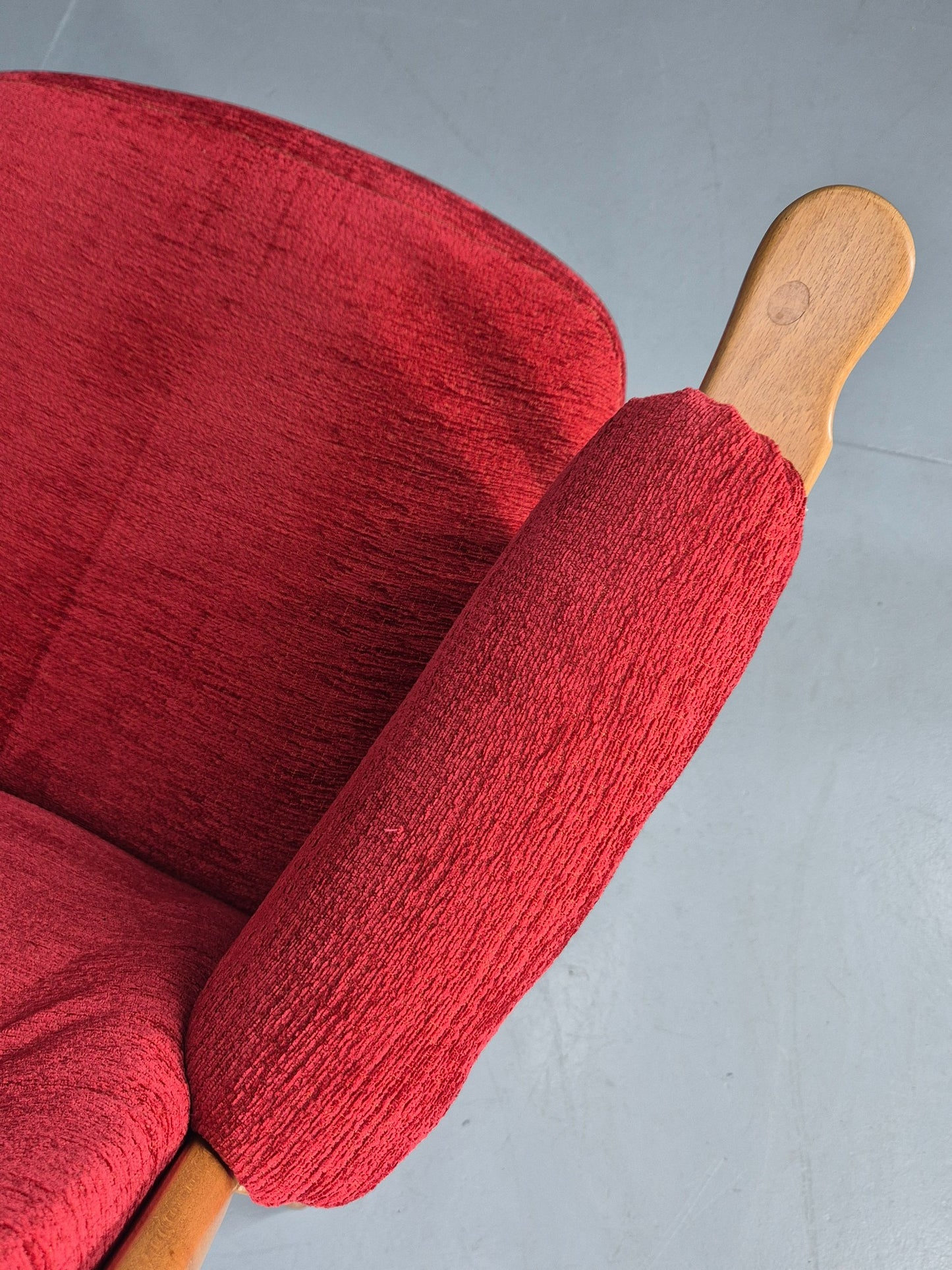 Ercol Evergreen Vintage Lounge Chair High Back Red Chenille Retro EB12859